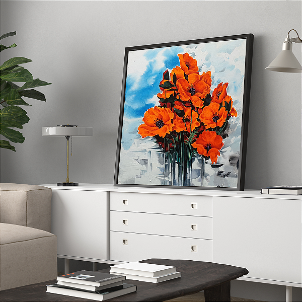 Quadro FineArt Ilustração Flor Papoula Laranja