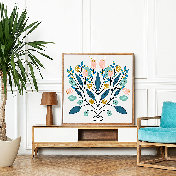 Quadro FineArt Ilustração de Flores Retrô Simétrico