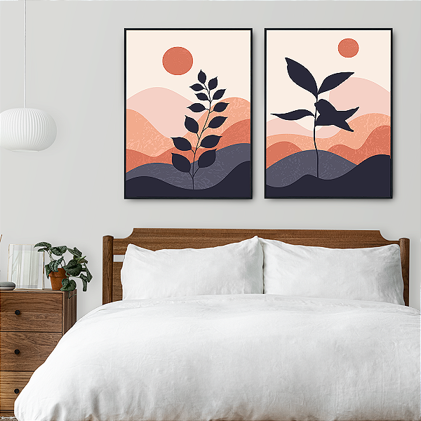 Conjunto com 2 quadros FineArt Ilustração Botânica de Montanha e Folha