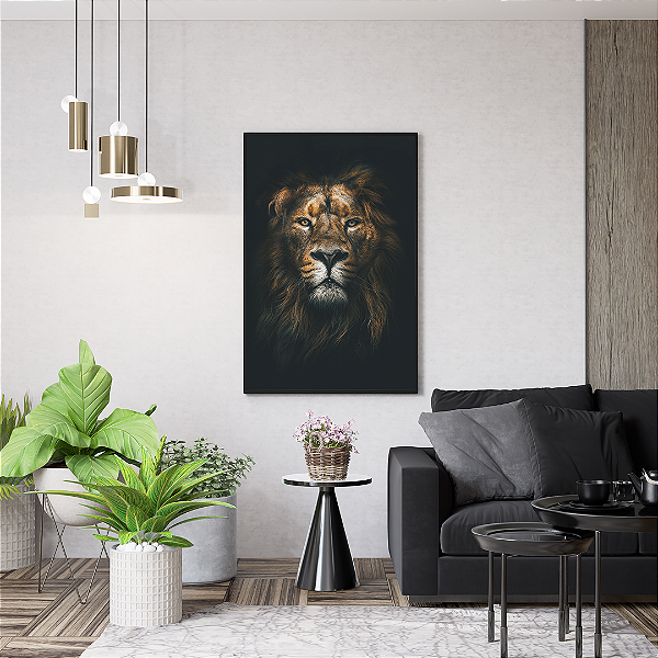 Quadro FineArt Leão Asiático em Tons Escuros