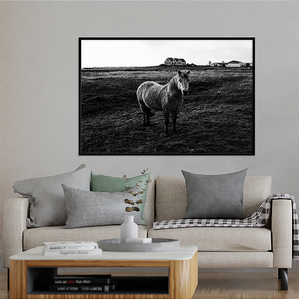 Quadro FineArt Cavalo na Fazenda em Preto e Branco