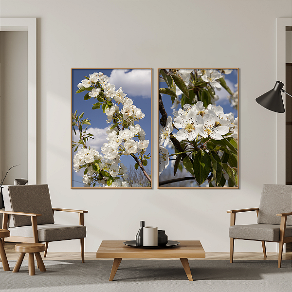 Conjunto de 2 Quadros FineArt com Flores de Pêra