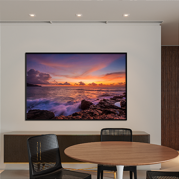 Quadro FineArt Ondas Quebrando na Praia ao Pôr do Sol