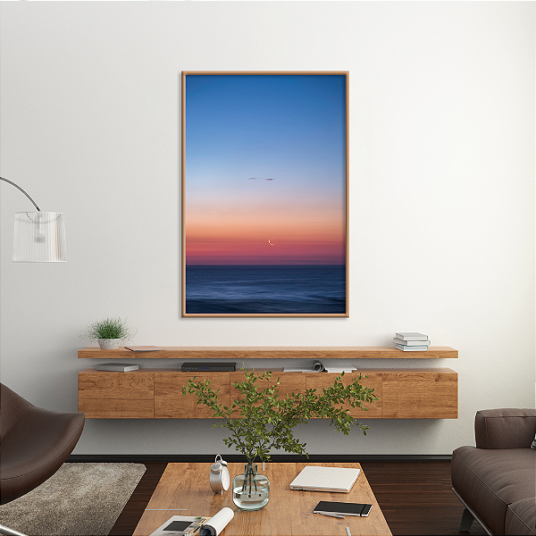 Quadro FineArt Lua Crescente sobre o Mar no Pôr do Sol
