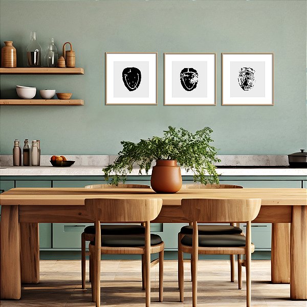 Obra Abstrato de Morangos em Xilogravura  - Artista Aline Wollinger