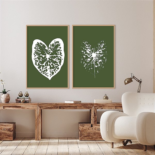 Conjunto com 2 quadros FineArt Abstrato com Silhuetas de Plantas