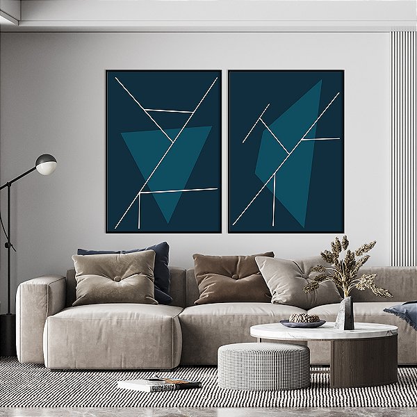 Conjunto com 2 quadros FineArt Abstrato com Formas Geométricas em Movimento