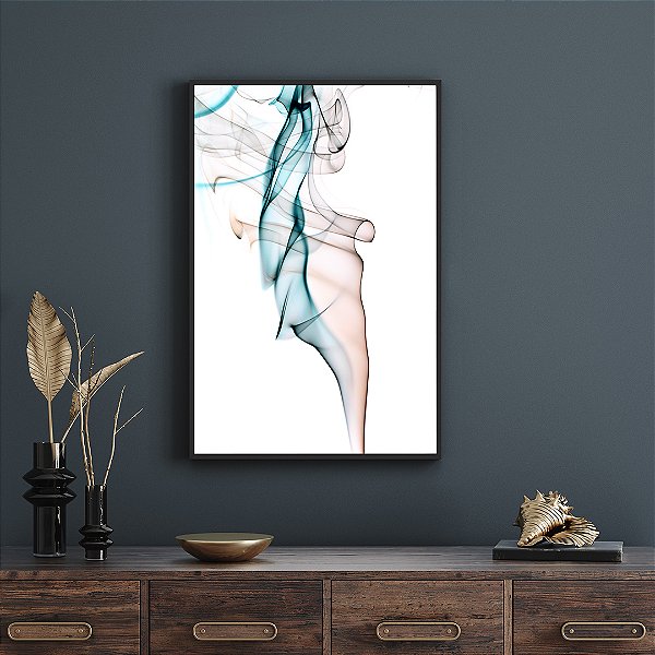 Quadro FineArt Abstrato Fumaça Azuis e Marrom