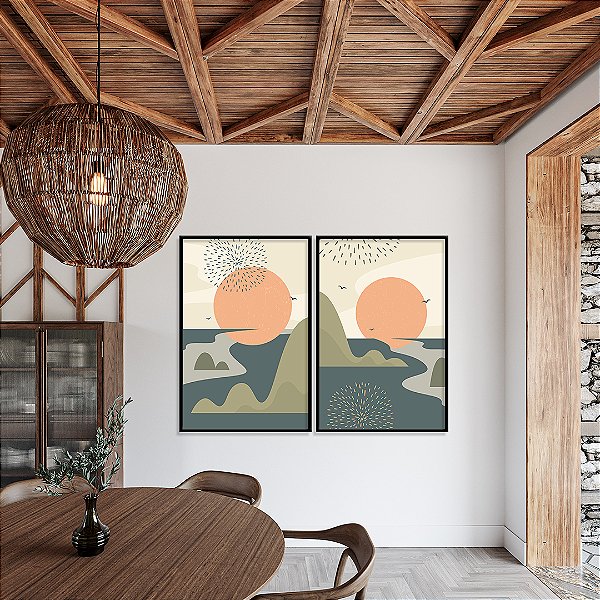 Conjunto com 2 quadros FineArt Abstrato com Horizonte de Pedra