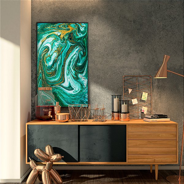 Quadro FineArt Abstrato Marmorizado Verde em Movimento