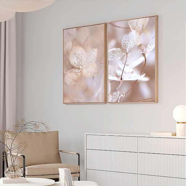 Conjunto com 2 quadros FineArt Flores Hortênsias Secas