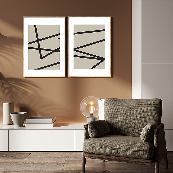 Conjunto com 2 quadros FineArt Abstrato Linhas do Tempo