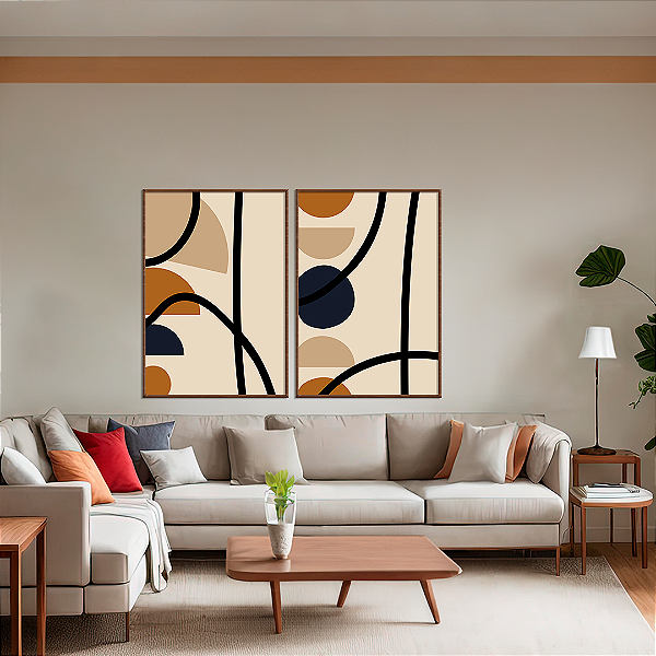 Conjunto com 2 quadros FineArt Abstrato Formas da Terra em Tons Terrosos