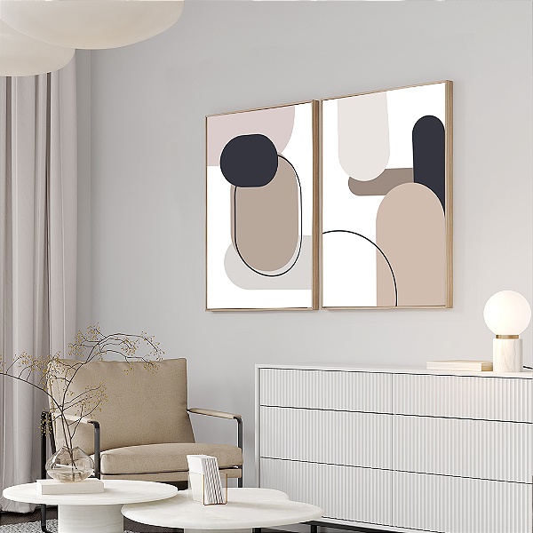Conjunto com 2 quadros FineArt Abstrato  Formas Minimalistas e Sintonia Suave