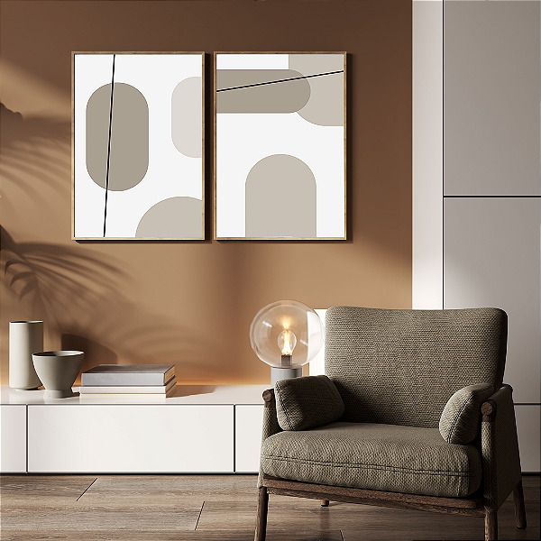 Conjunto com 2 quadros FineArt Abstrato Minimalista Serenidade Orgânica