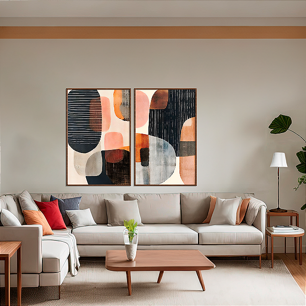 Conjunto com 2 quadros FineArt Abstrato com Geometria Retrô