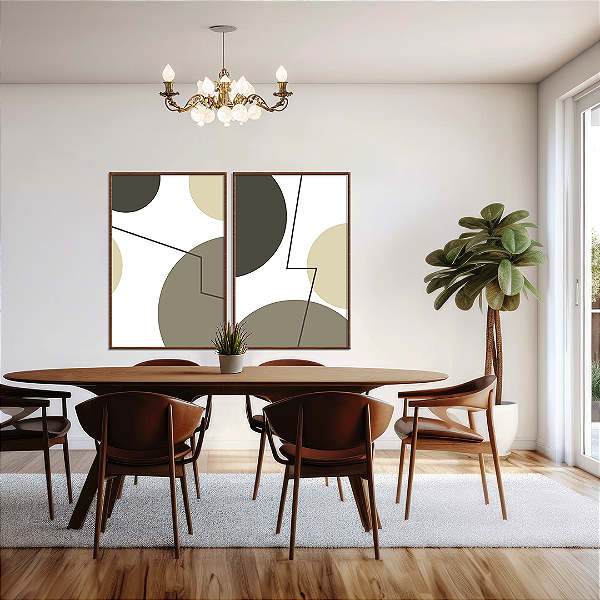 Conjunto com 2 quadros FineArt Abstrato com Formas em Sintonia