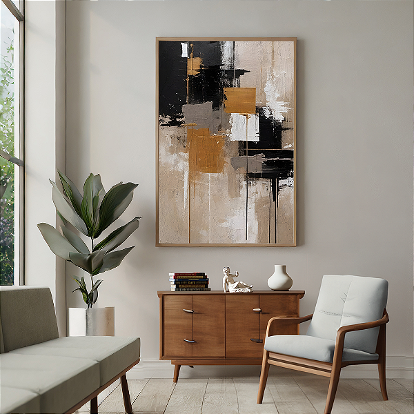 Quadro FineArt Abstrato com Pintura em Tons Terrosos
