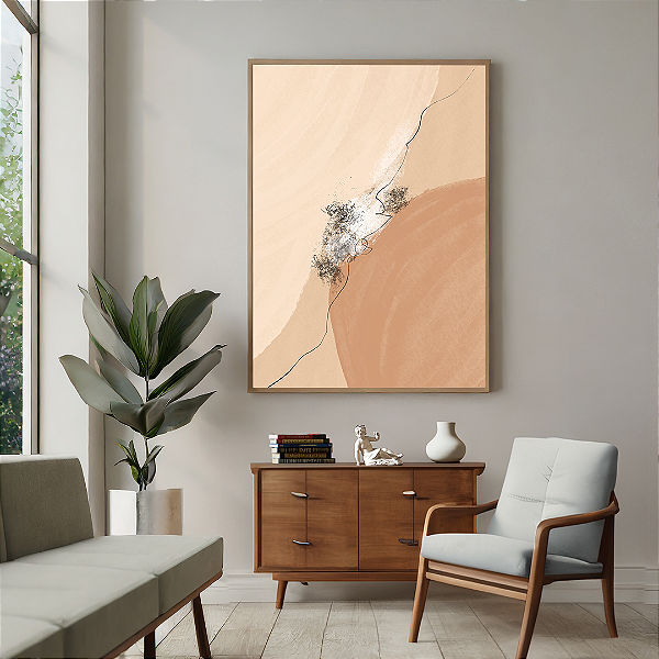 Quadro FineArt Abstrato com Brilho Prateado sobre Tons Suaves