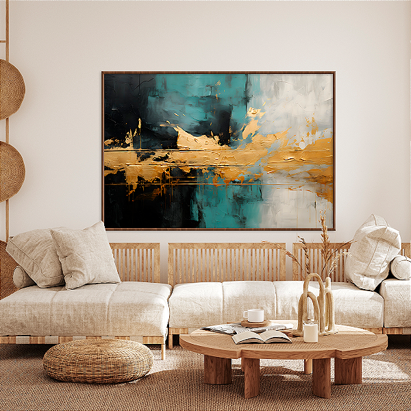 Quadro FineArt Abstrato Pintura Entre Sombras e Ouro