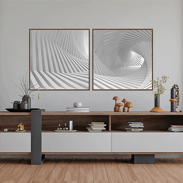 Conjunto com 2 quadros FineArt Abstrato Ondas Arquitetônicas