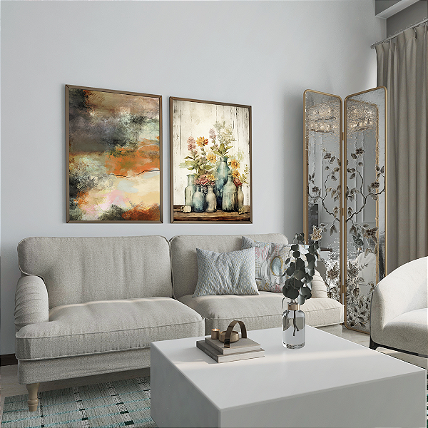 Conjunto com 2 quadros FineArt Figurativo Vestígios de Outrora: Cores que Contam Histórias