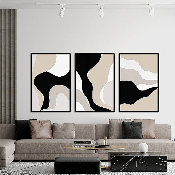 Conjunto 3 quadros FineArt Abstrato Curvas