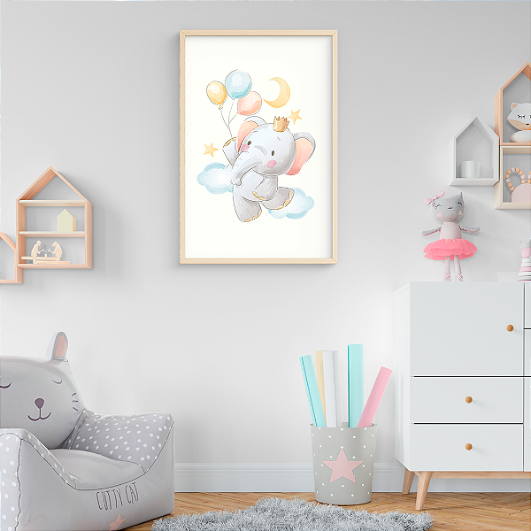 Quadro FineArt Infantil Príncipe Elefante das Nuvens