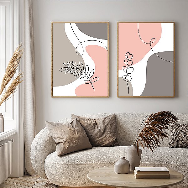Conjunto com 2 quadros FineArt Abstrato com Linhas de Calmaria Botânica