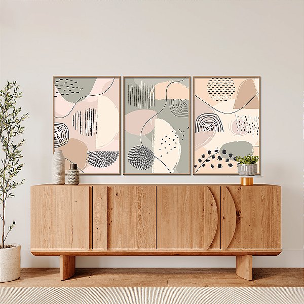 Conjunto com 3 quadros FineArt Abstrato Três Tons de Abstração