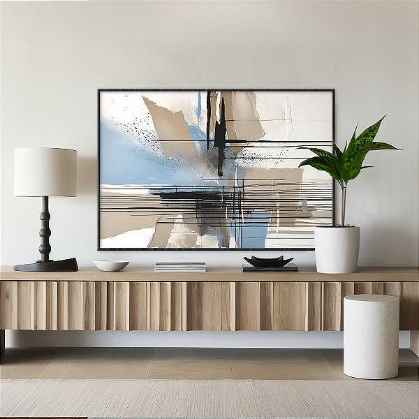 Quadro FineArt Abstrato Entre Linhas e Brumas em Tons Neutros