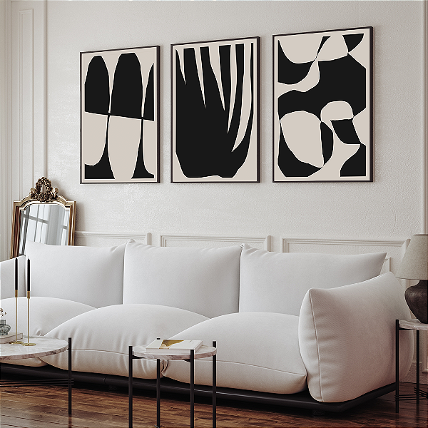 Conjunto com 3 quadros FineArt Formas Silenciosas