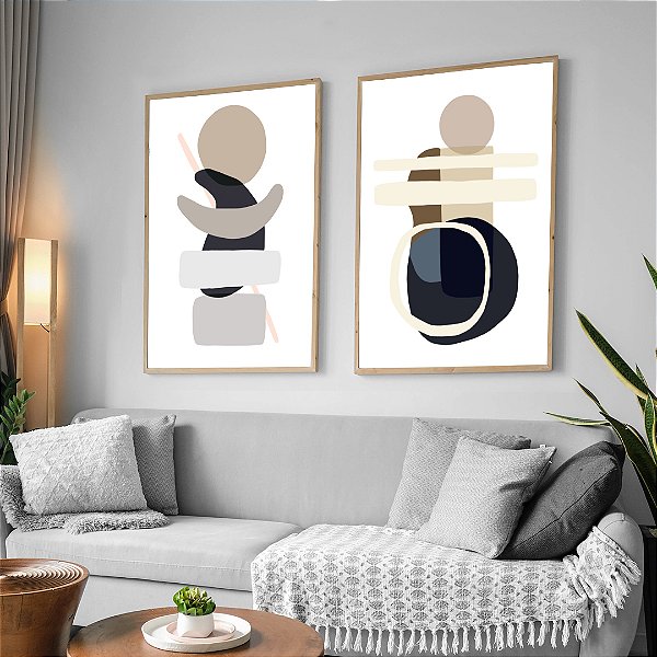 Conjunto com 2 quadros Fineart Abstrato Dueto das Formas Suaves