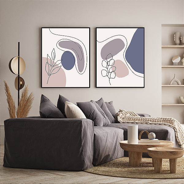 Conjunto com 2 quadros FineArt Abstrato Formas em Sereno