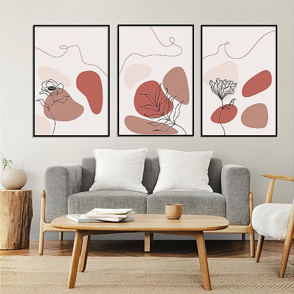 Conjunto com 3 quadros FineArt Abstrato Sussurros em Tons Claros