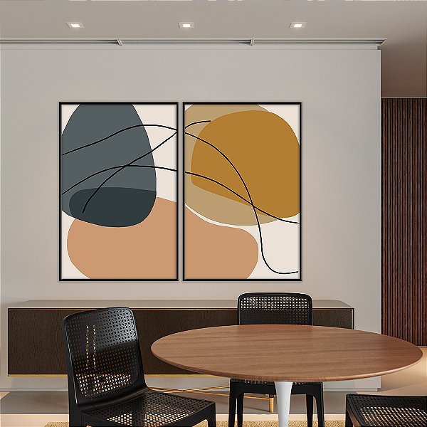 Conjunto com 2 quadros FineArt Abstrato Formas e Traços Entrelaçados