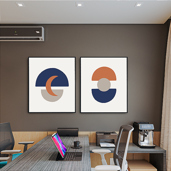 Conjunto com 2 quadros FineArt Abstrato Geometria Solar e Lunar