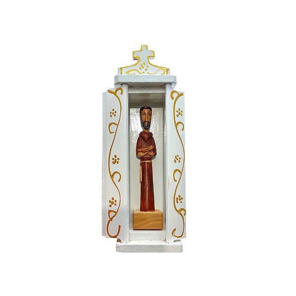 Oratório + Figura Religiosa Esculpida em Madeira 10cm - São Francisco