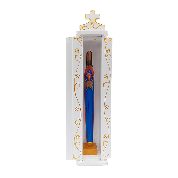 Oratório + Figura Religiosa Esculpida em Madeira 10cm - Jesus
