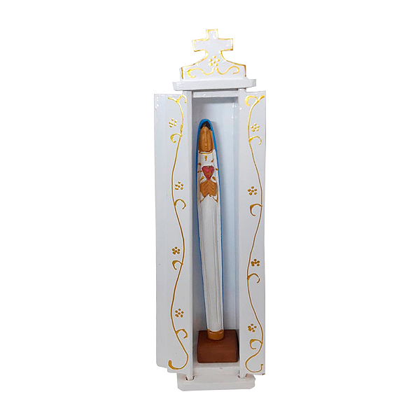 Oratório + Figura Religiosa Esculpida em Madeira 10cm - Maria