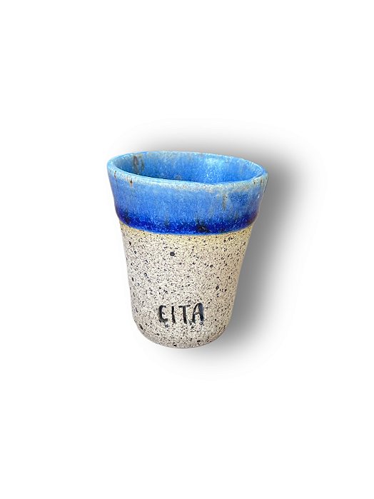 Copo de Cerâmica feito à mão - Coleção Doses de Nordestinidade - EITA azul