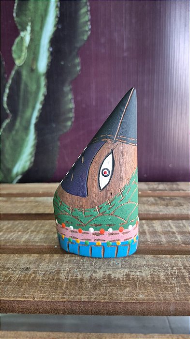 Artesanato Cabeças de Madeira - 14cm - Sérgio D.Inês - Código 5.287