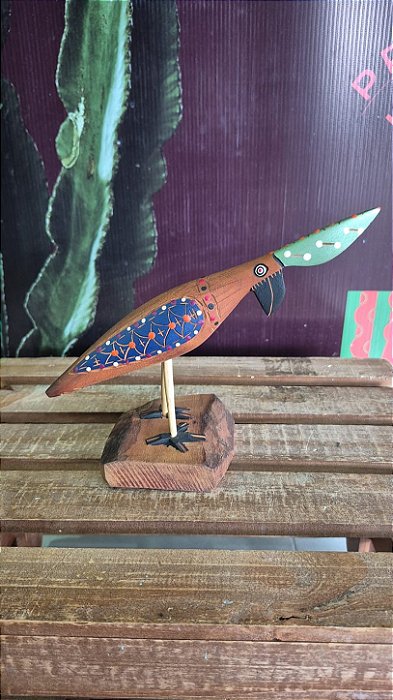 Artesanato Pássaros de Madeira - 14cm - Sérgio D.Inês - Cód. 5.311