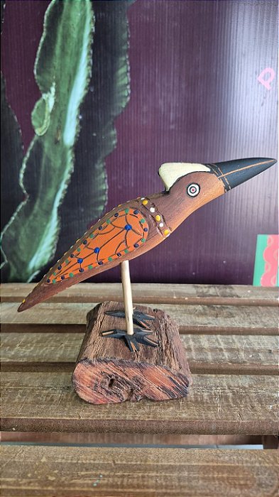 Artesanato Pássaros de Madeira - 14cm - Sérgio D.Inês - Cód. 5.143