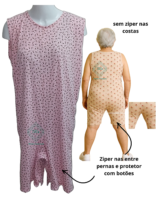 Macacão adaptado feminino , para pessoas com Alzheimer ,que tiram a roupa e fralda / COM ZIPER
