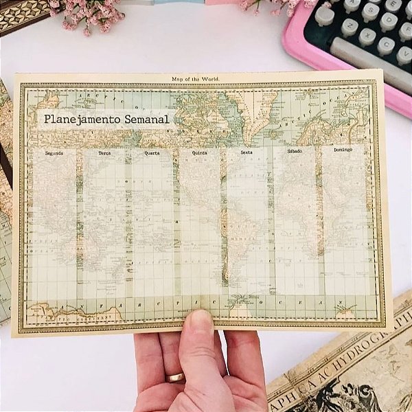 Planner Semanal de Mesa Mapa Mundi Vintage
