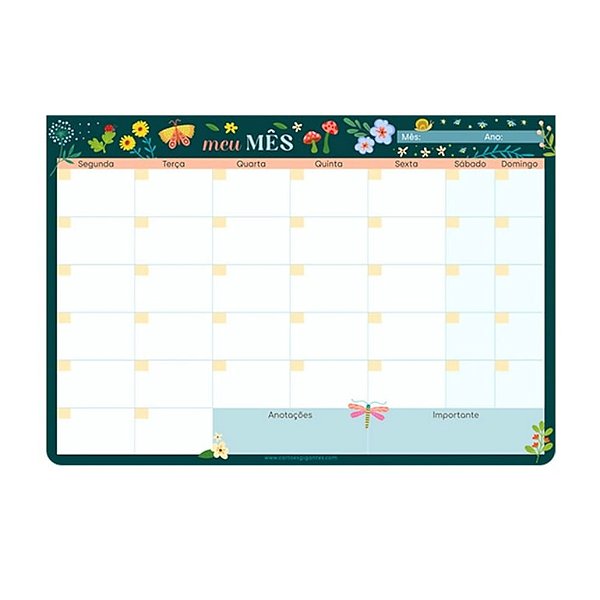 Planner Mensal de Mesa Linha Jardim Encantado_Cartões Gigantes