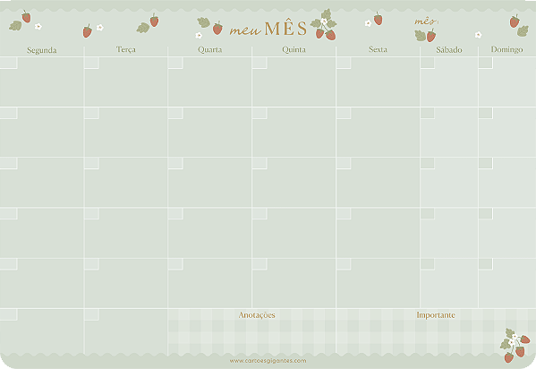 Planner Mensal de Mesa Linha Morango_Cartoes Gigantes