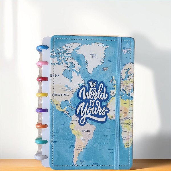 Caderno de Disco A-5 Capa Dura Mapa Mundi _ Importado