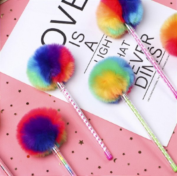Caneta Pompom Multicolorido